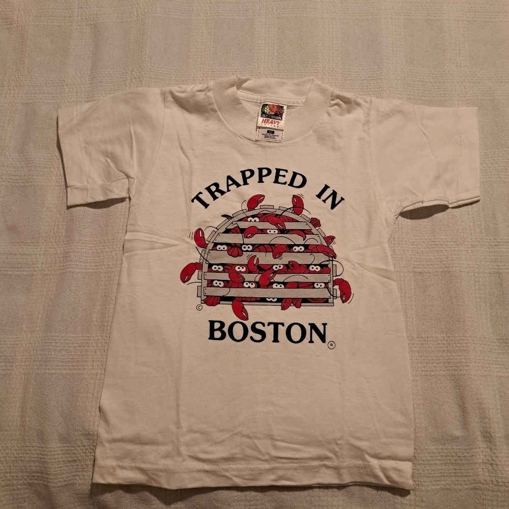 Trapped in Boston boys size 2-4 white shirt, nwot has a tiny spots